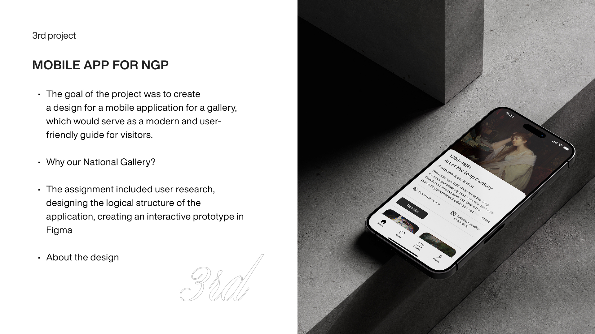 3rd project Mobile App for National gallery of prague with itroduction.